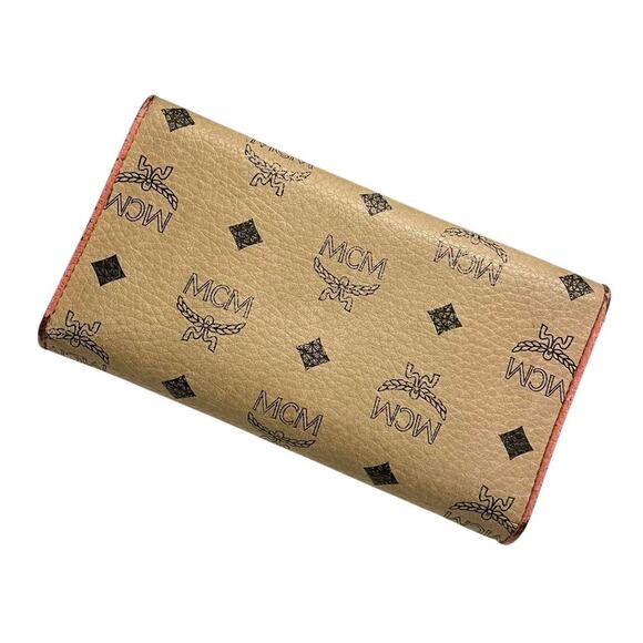 Authentic VTG MCM Monogram Visetos Lizard Continental Trifold Wallet Pink/Beige - Picture 2 of 8